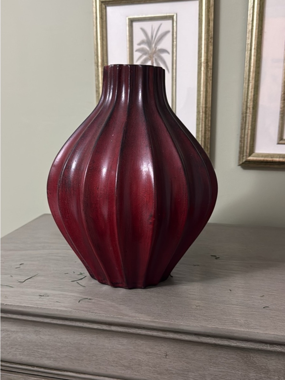Deep Red Ribbed Accent Vase